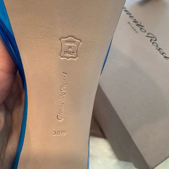 GIANVITO ROSSI Betty Glass Turquoise Platform Mules. - Picture 12 of 17